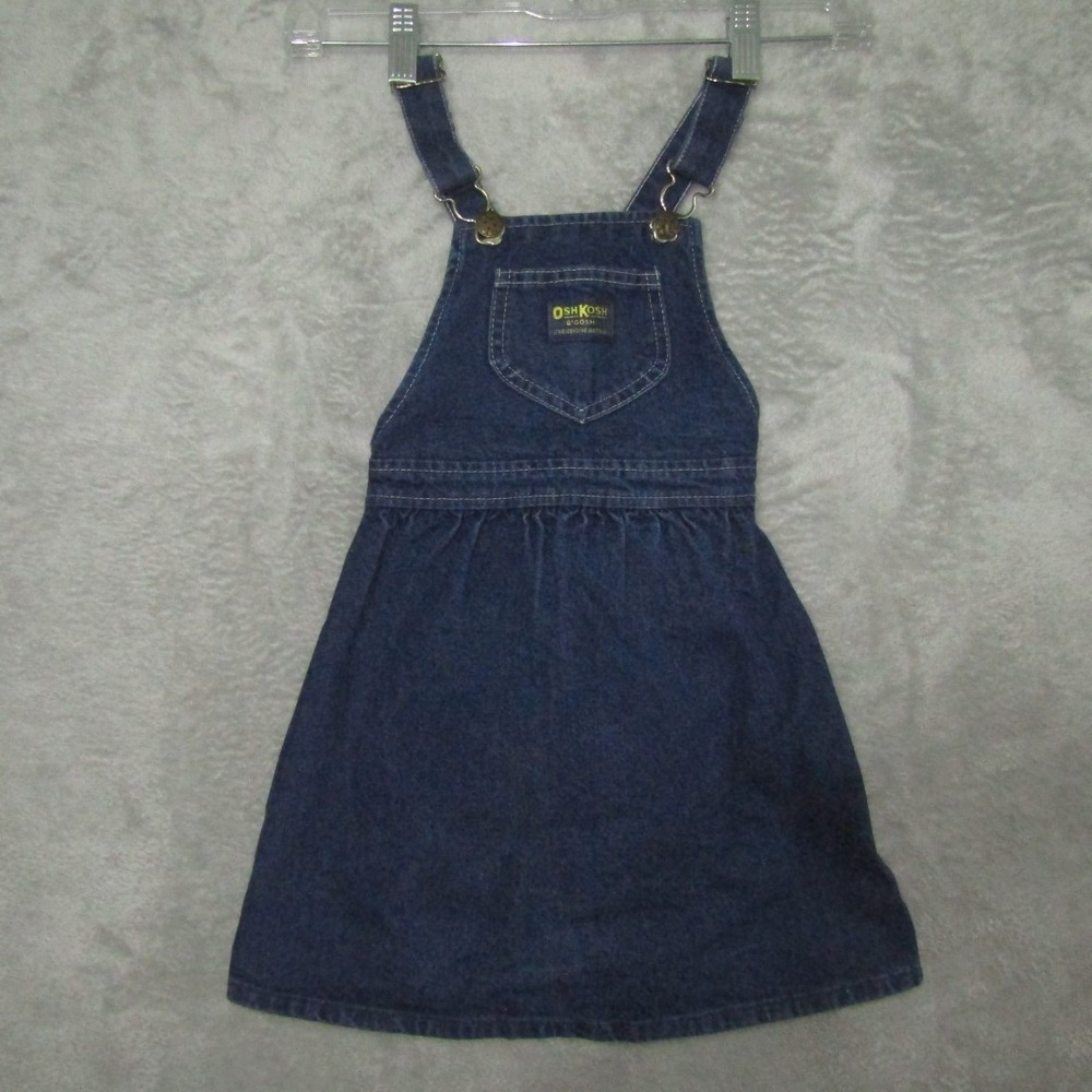 Vintage OshKosh B'Gosh Denim Jumper Dress Girls Size 5 USA Made 100% Cotton